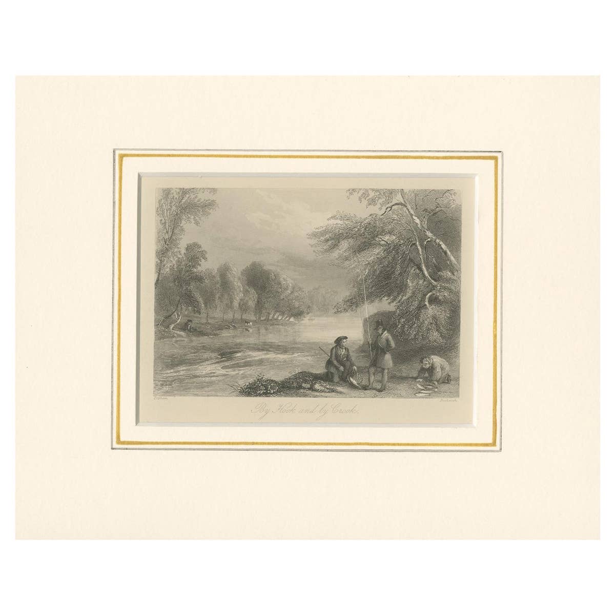 Antique Print of Fishermen by Rogerson '1844'