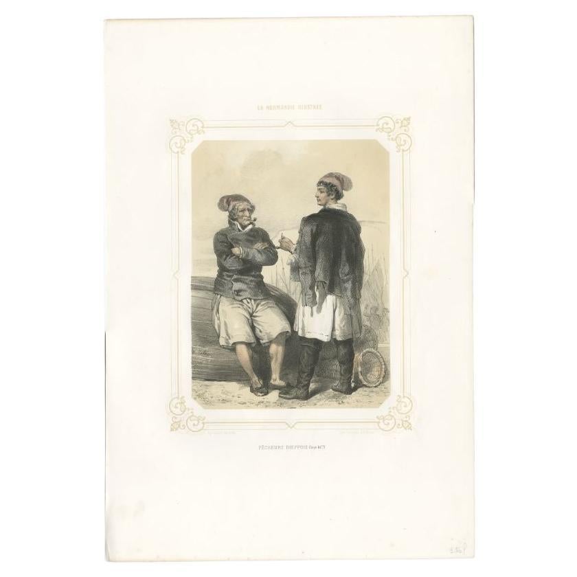 Antique Print of Fishermen from Dieppe by Charpentier, 1852 For Sale