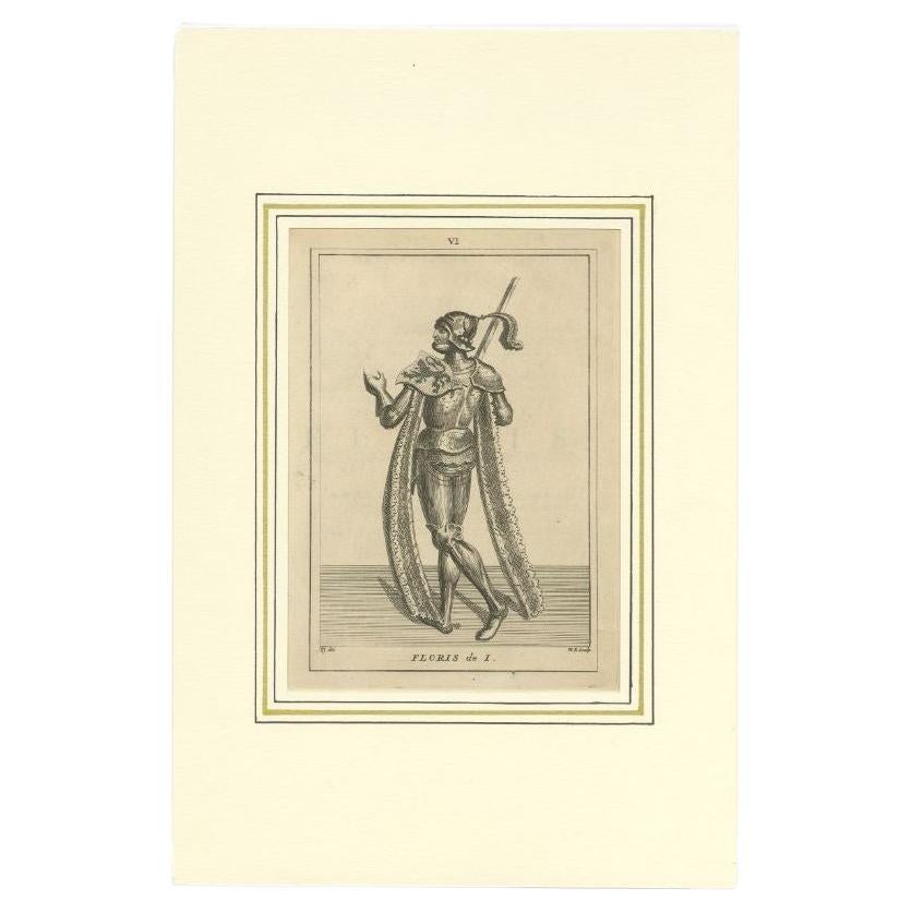 Antique Print of Floris I, Count of Holland, 1745 For Sale