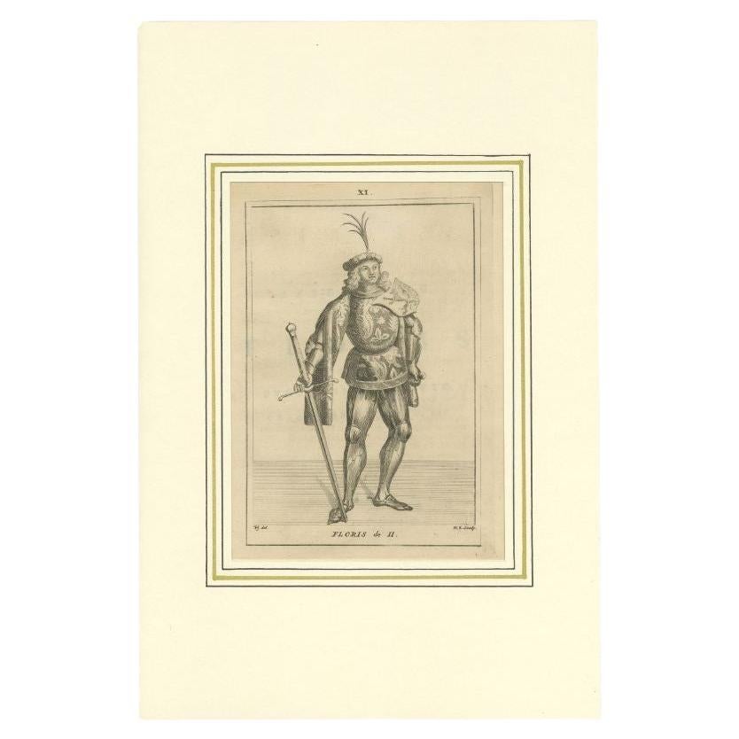 Antique Print of Floris II, Count of Holland, 1745 For Sale