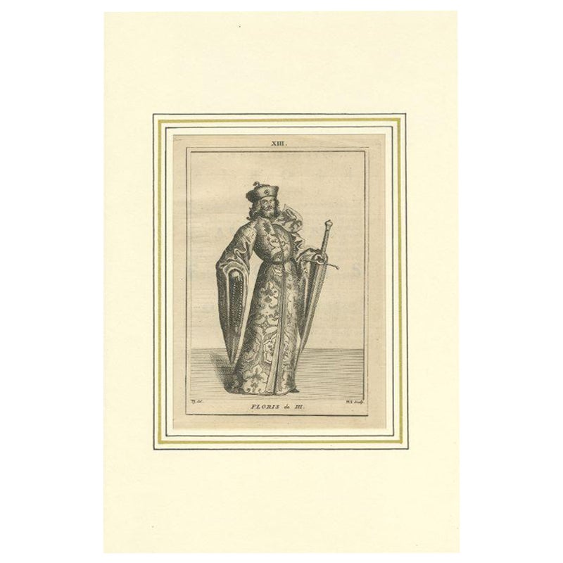 Gravure ancienne de Floris III, comte de Hollande, vers 1745