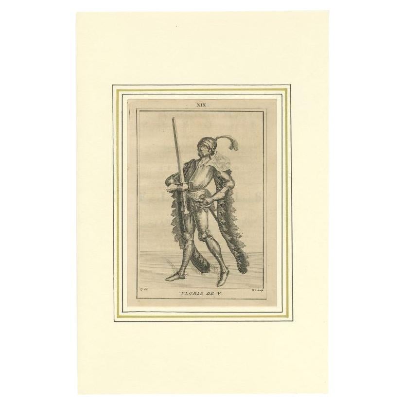 Antique Print of Floris V, Count of Holland, 1745 For Sale
