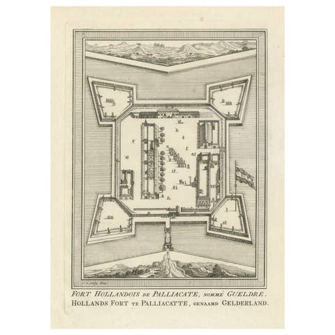 Antique Print of Fort Geldria or Fort Geldaria, located in Pulicat, Tamil Nadu