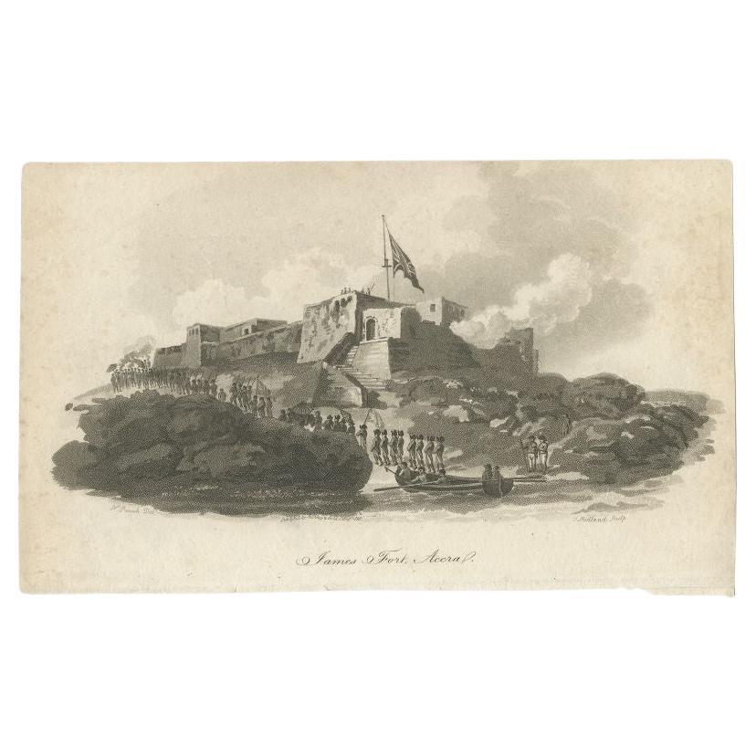 Antique Print of Fort James in Ghana, 1799 For Sale