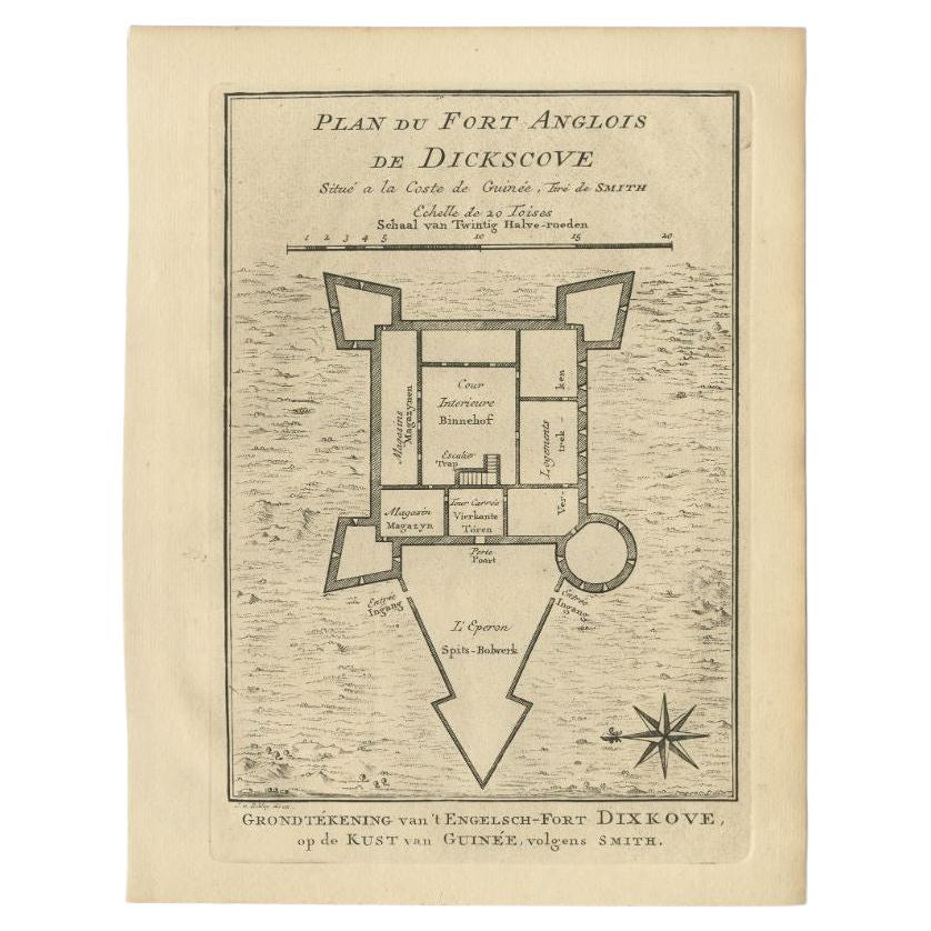 Antique Print of Fort Metal Cross or Dixcove, Ghana For Sale