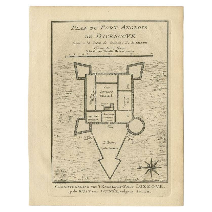 Antique Print of Fort Metal Cross or Dixcove, Ghana