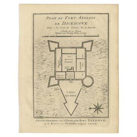 Antique Print of Fort Metal Cross or Dixcove, Ghana