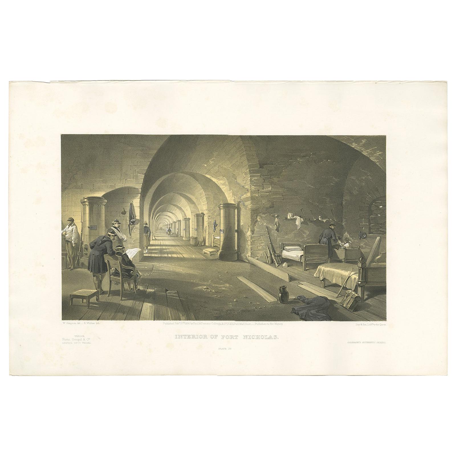 Antiker Druck des „ Krimkriegs“ in Fort Nicholas von W. Simpson, 1855