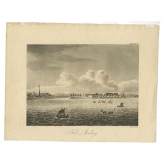 Impression ancienne de Fort Rambang, Java, Indonésie, 1815