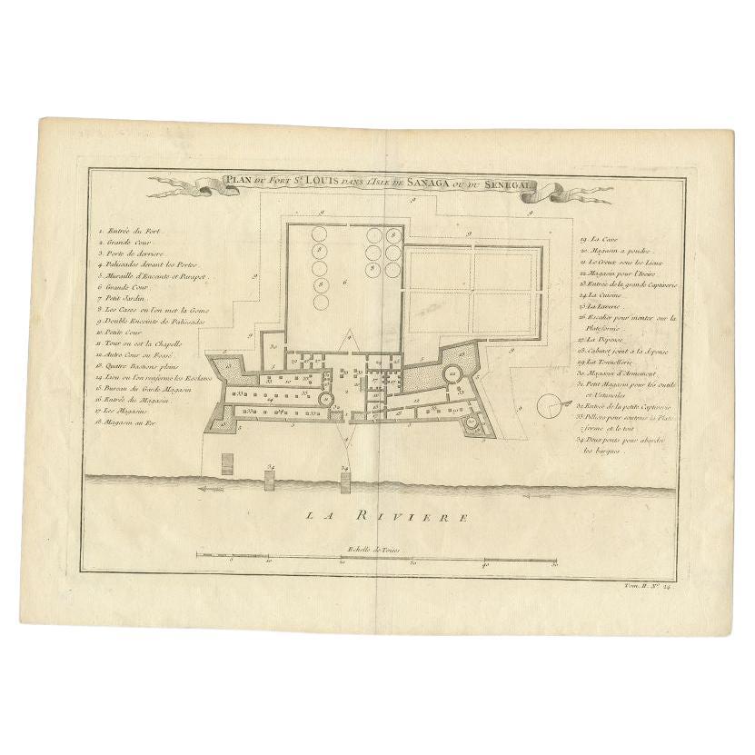 Antiker Druck von Fort St. Louis in der Nähe des Senegal-Fluss, um 1747 im Angebot