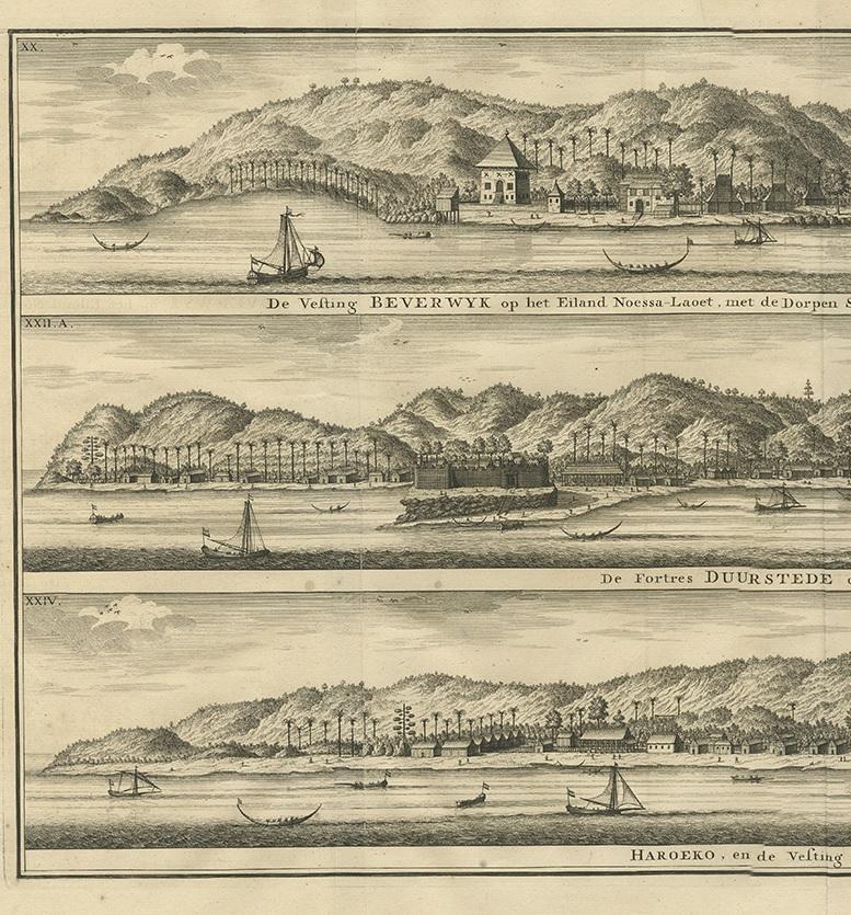 Olandese Stampa antica di Fortificazioni in Indonesia di Valentijn del 1726 in vendita