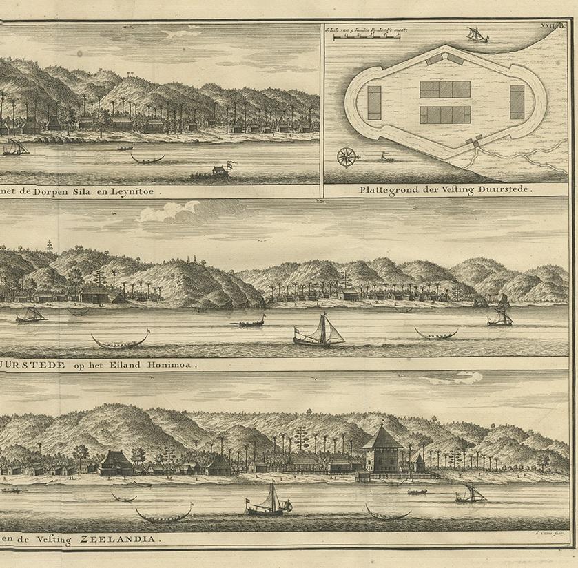 Antiker Druck von Fortifications in Indonesien von Valentijn '1726' im Zustand „Gut“ im Angebot in Langweer, NL