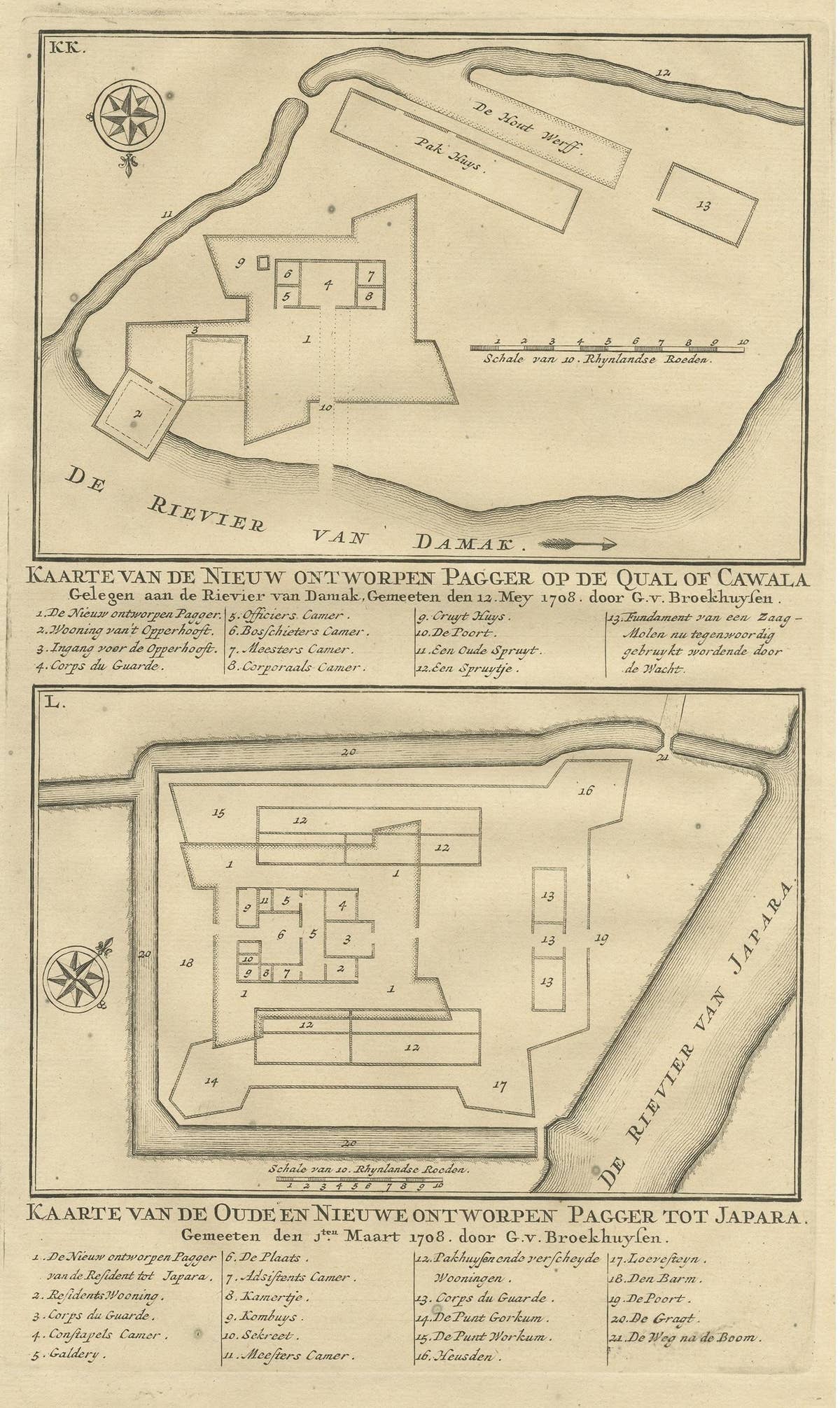 Antique Print of Fortresses in Java by Valentijn, 1726