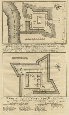 Grabado antiguo de Fortalezas en la región de Banyumas por Valentijn, 1726