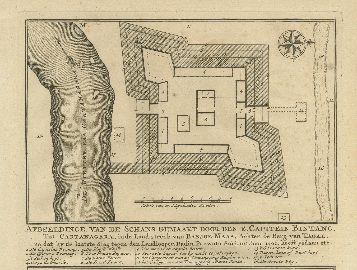 Antiker antiker Druck von Fortresses in der Region Banyumas von Valentijn, 1726 im Zustand „Gut“ im Angebot in Langweer, NL