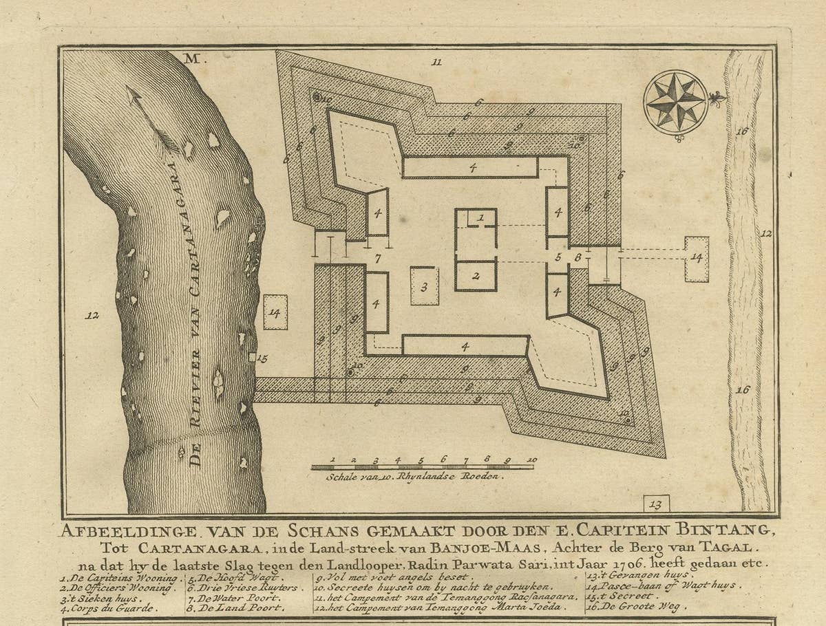 Antique Print of Fortresses in the Banyumas Region by Valentijn, 1726