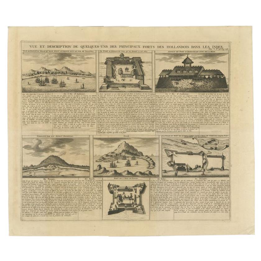 Antique Print of Forts and Views of the East Indies by Chatelain (1719) For Sale