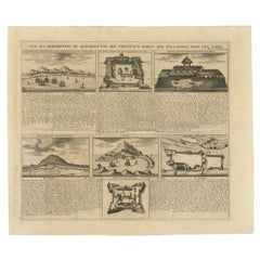 Gravure ancienne des Forts et Vues des Indes Orientales par Chatelain (1719)