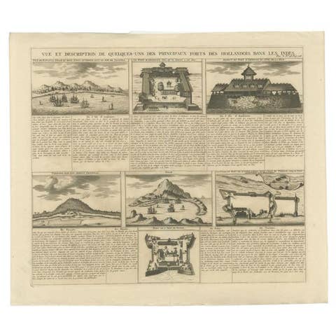 Antique Print of Forts and Views of the East Indies or Nowadays Indonesia, 1719