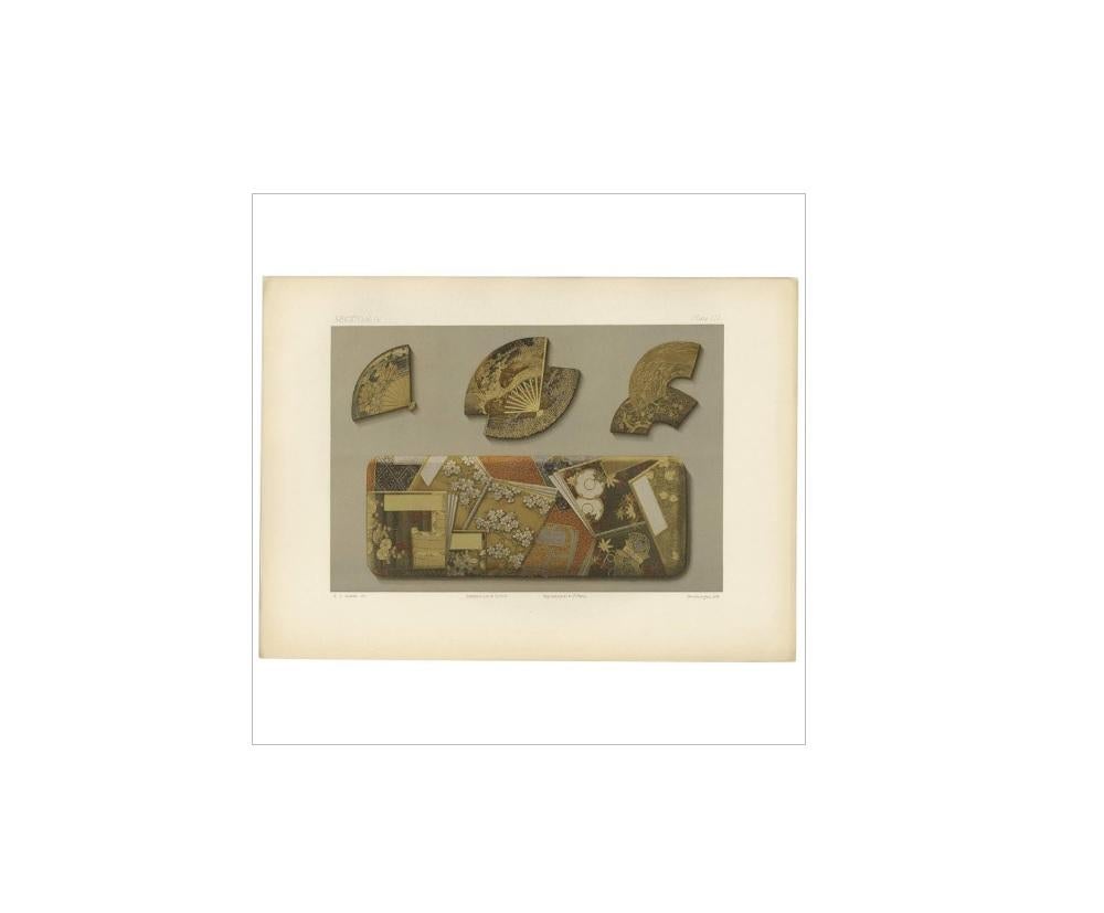 Untitled print, Section IV, plate III. This chromolithograph depicts four different Japanese boxes. Detailed information about this print available on request.

This print originates from the first volume of 'The ornamental arts of Japan' by G.