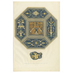 Antique Print of Fragments of Pavimento Tiles by Delange '1869'