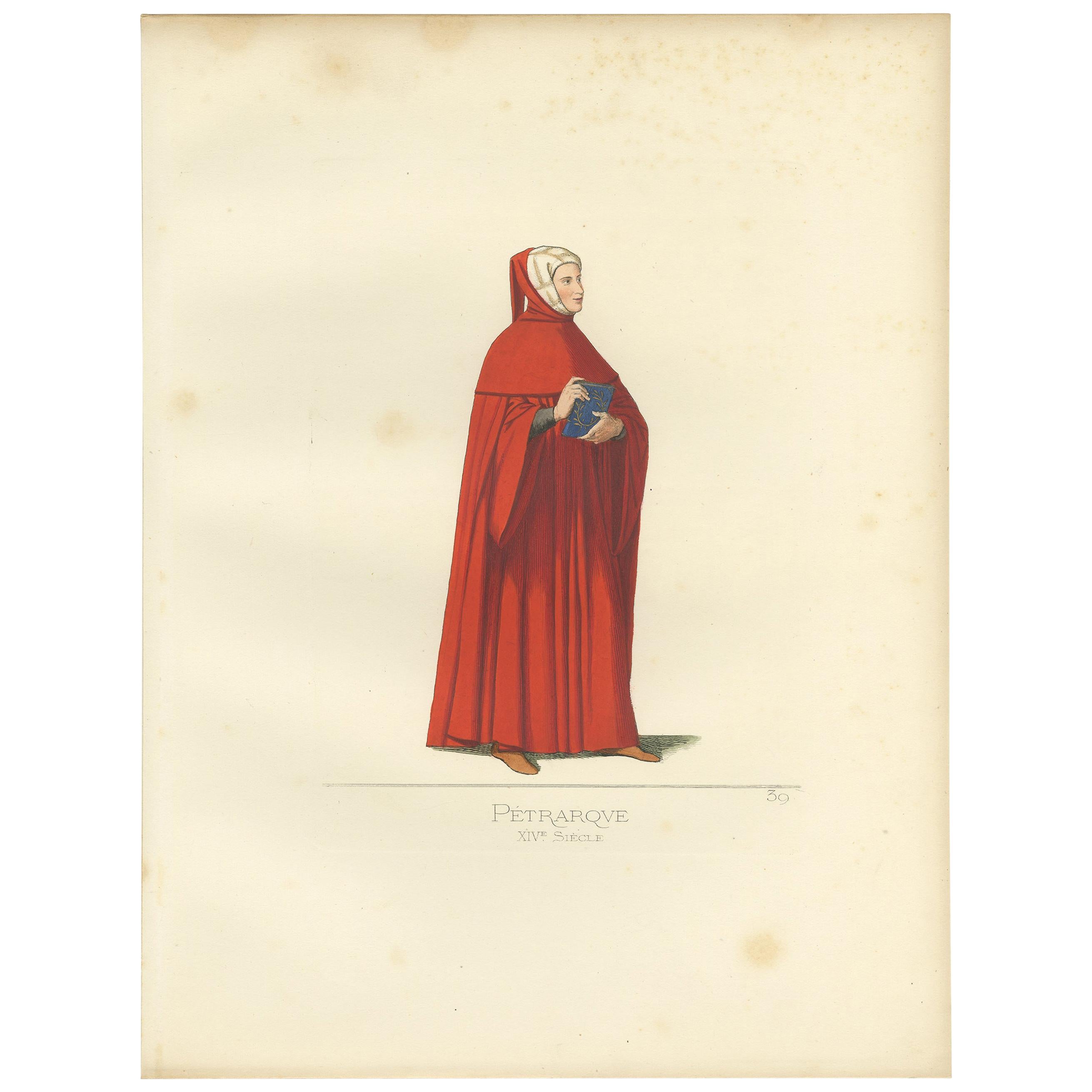 Antique Print of Francesco Petrarca by Bonnard, 1860 For Sale