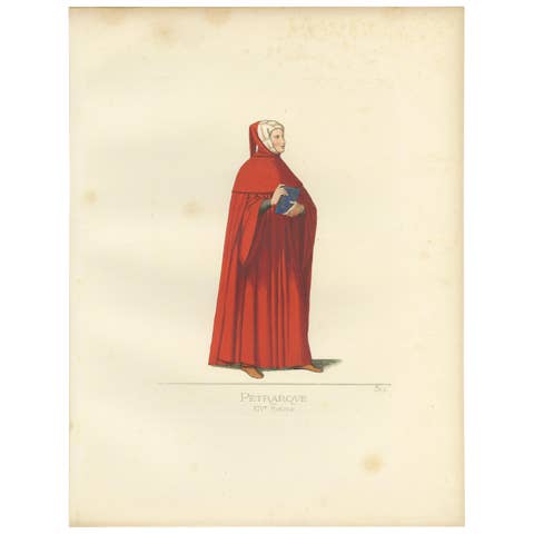 Antique Print of Francesco Petrarca by Bonnard, 1860