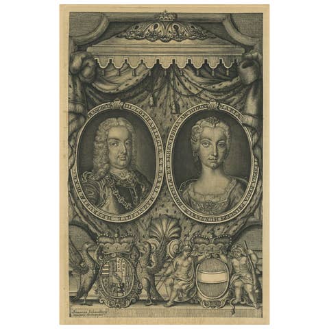 Antique Print of Francis I, Holy Roman Emperor & Maria Theresa of Austria, 1737