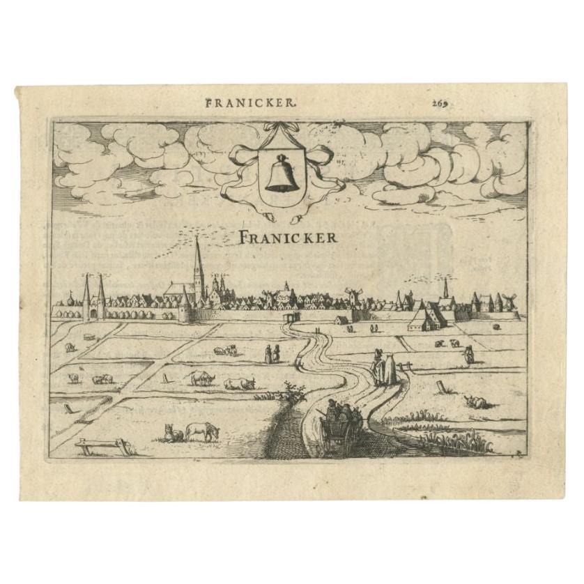 Antique Print of Franeker, City in Friesland, the Netherlands, 1613 For Sale