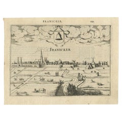 Antique Print of Franeker, City in Friesland, the Netherlands, 1613