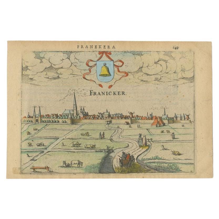 Gravure ancienne de Franeker, Frise, Pays-Bas par Guicciardini, 1616