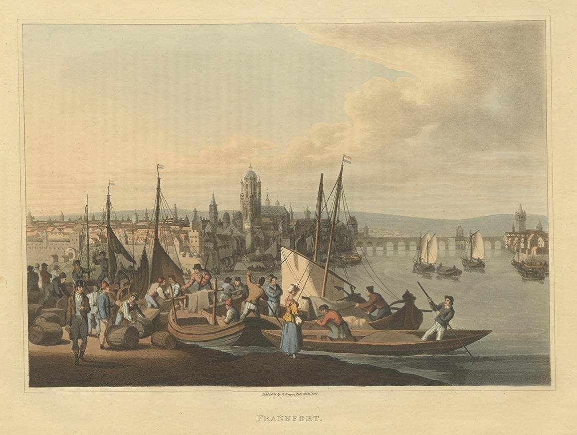 Antique Print of Frankfurt by Bowyer, '1816'
