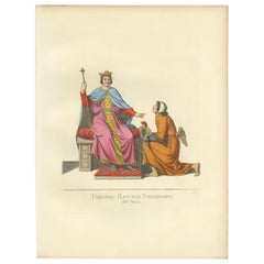 Antiker Druck von Frederick II. und seinem Falconer von Bonnard, 1860