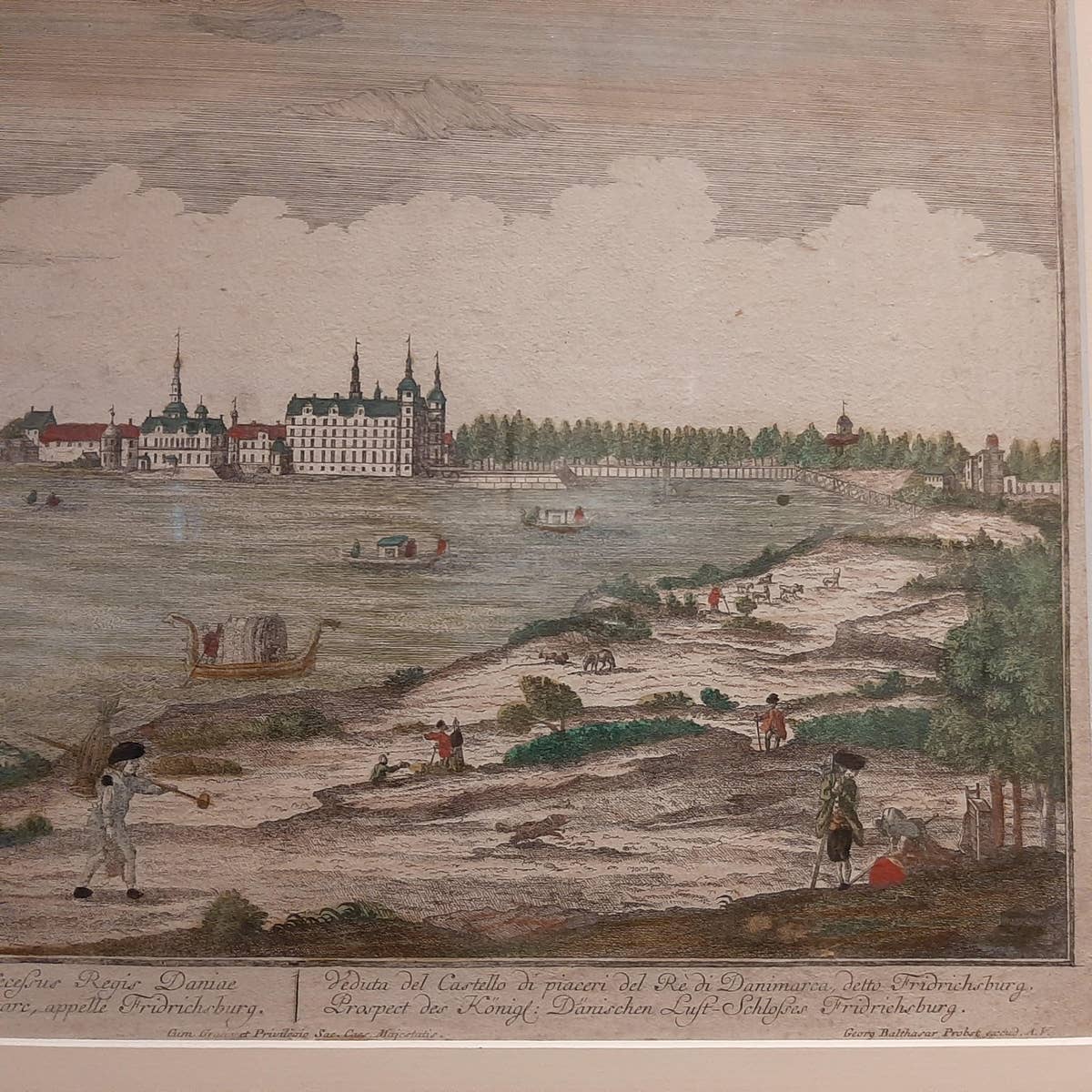 Antique Print of Frederiksborg Castle by Probst, circa 1760
