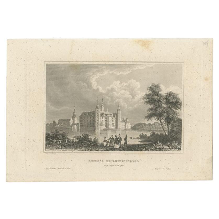 Antique Print of Frederiksborg Castle in Denmark c.1845 For Sale