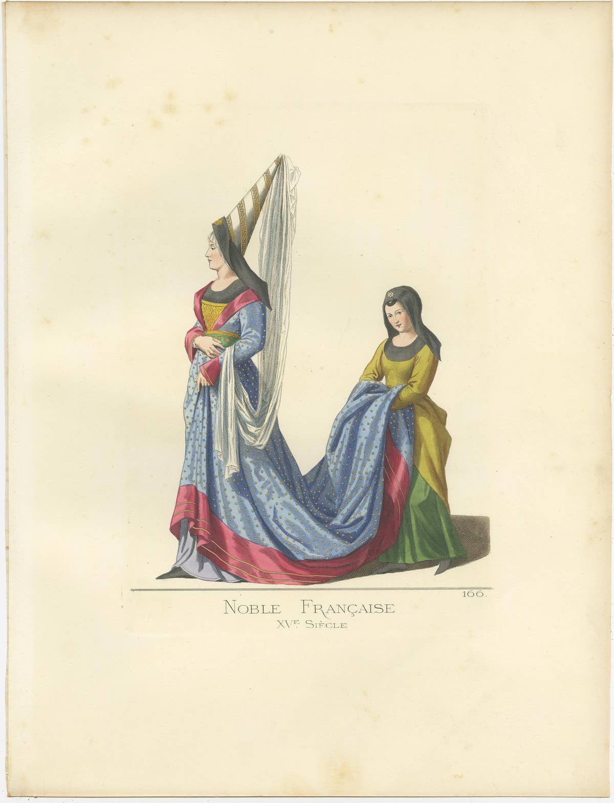 Antique Print of French Noblewomen, by Bonnard, 1860
