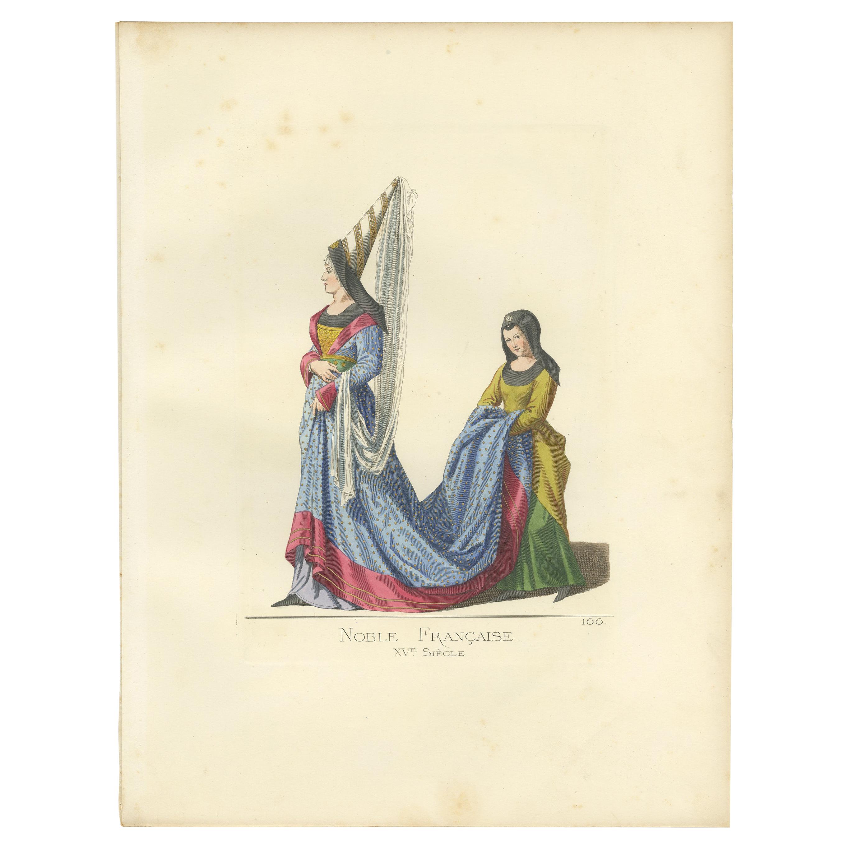 Antique Print of French Noblewomen, by Bonnard, 1860 For Sale