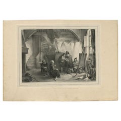 Antique Print of G. Dow with His Parents by Madou, 1842