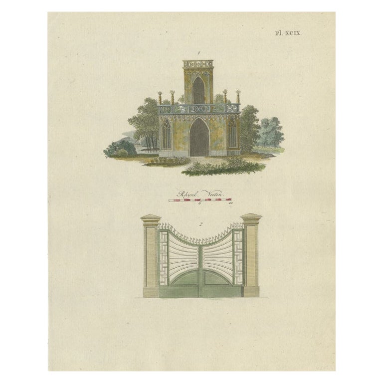 Impression ancienne d'une architecture de jardin par Van Laar, 1802