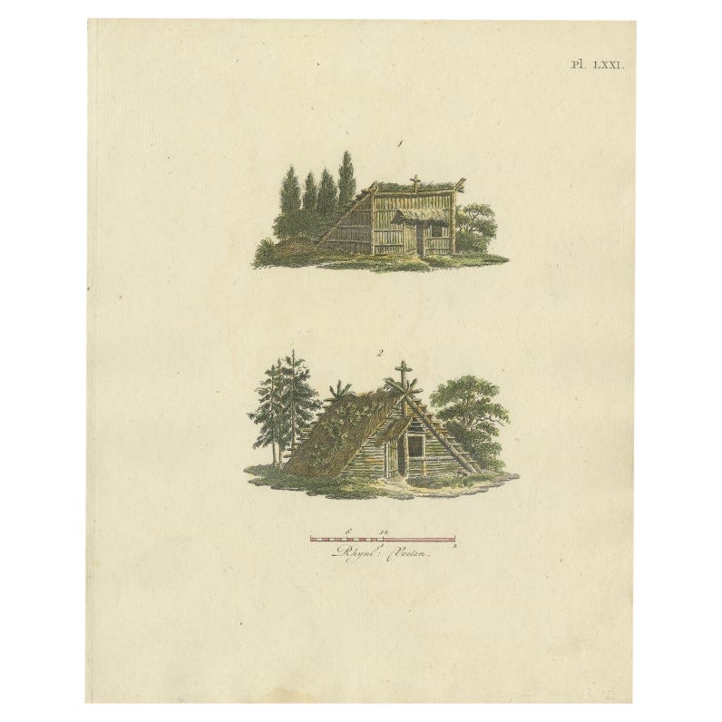 Impression ancienne de bâtiments de jardin de l'architecture de jardin par Van Laar, 1802