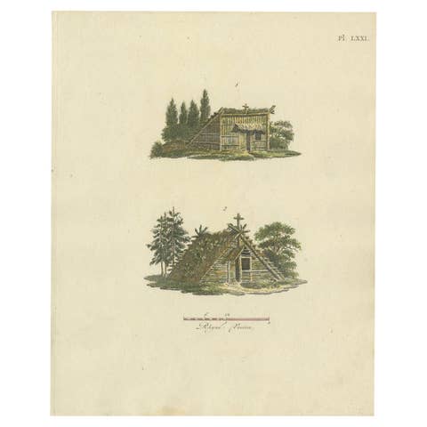 Antique Print of Garden Buildings from Garden Architecture by Van Laar, 1802