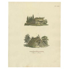 Antique Print of Garden Buildings from Garden Architecture by Van Laar, 1802