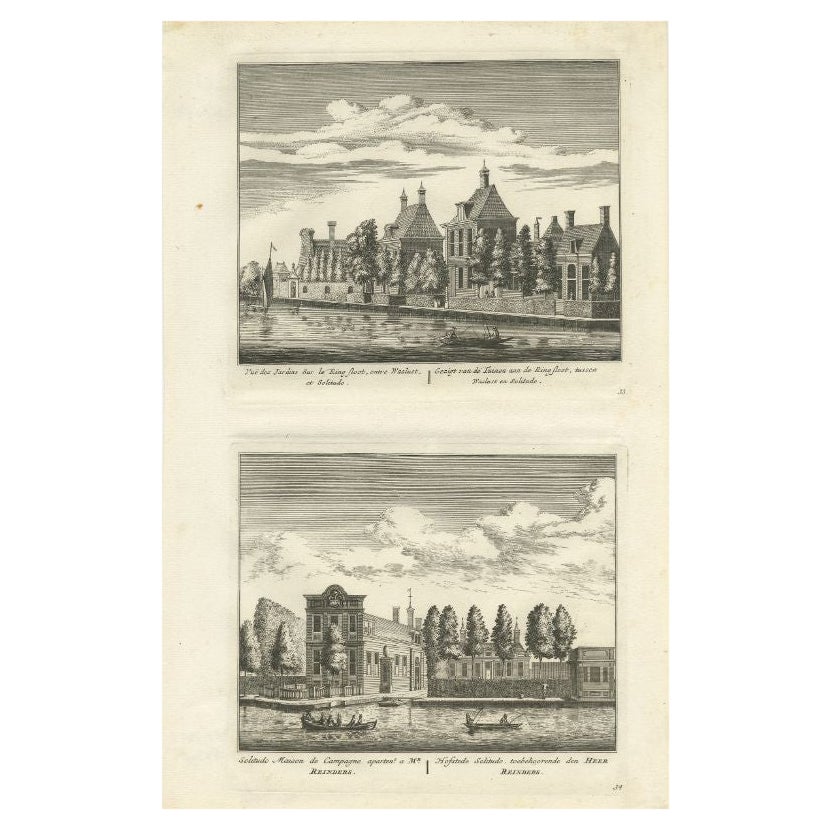 Impression ancienne de jardins près de Ringsloot et d'une propriété près d'Amsterdam, vers 1725