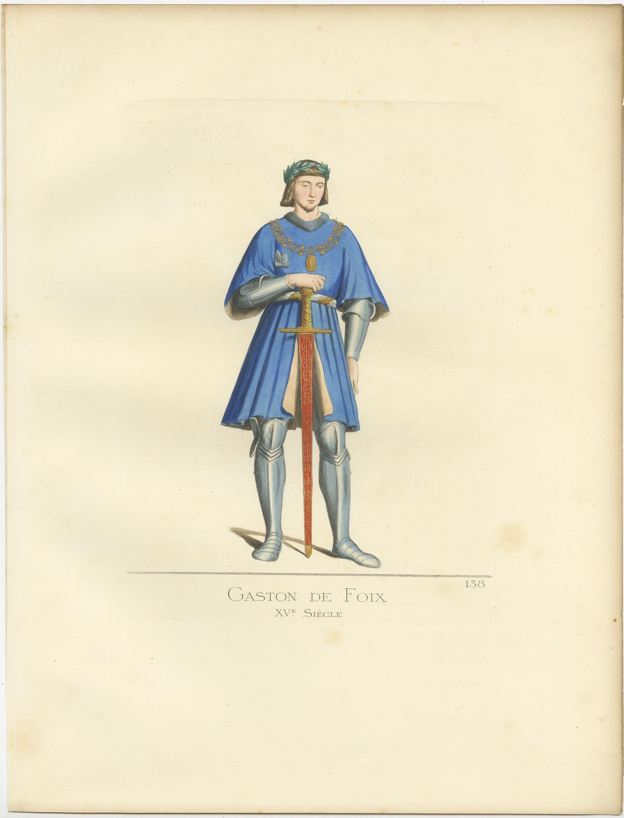 Antique Print of Gaston De Foix, 15th Century, by Bonnard, 1860 In Good Condition In Langweer, NL