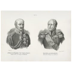 Antique Print of Gebhard Leberecht von Blücher and Alexander I of Russia (1845)