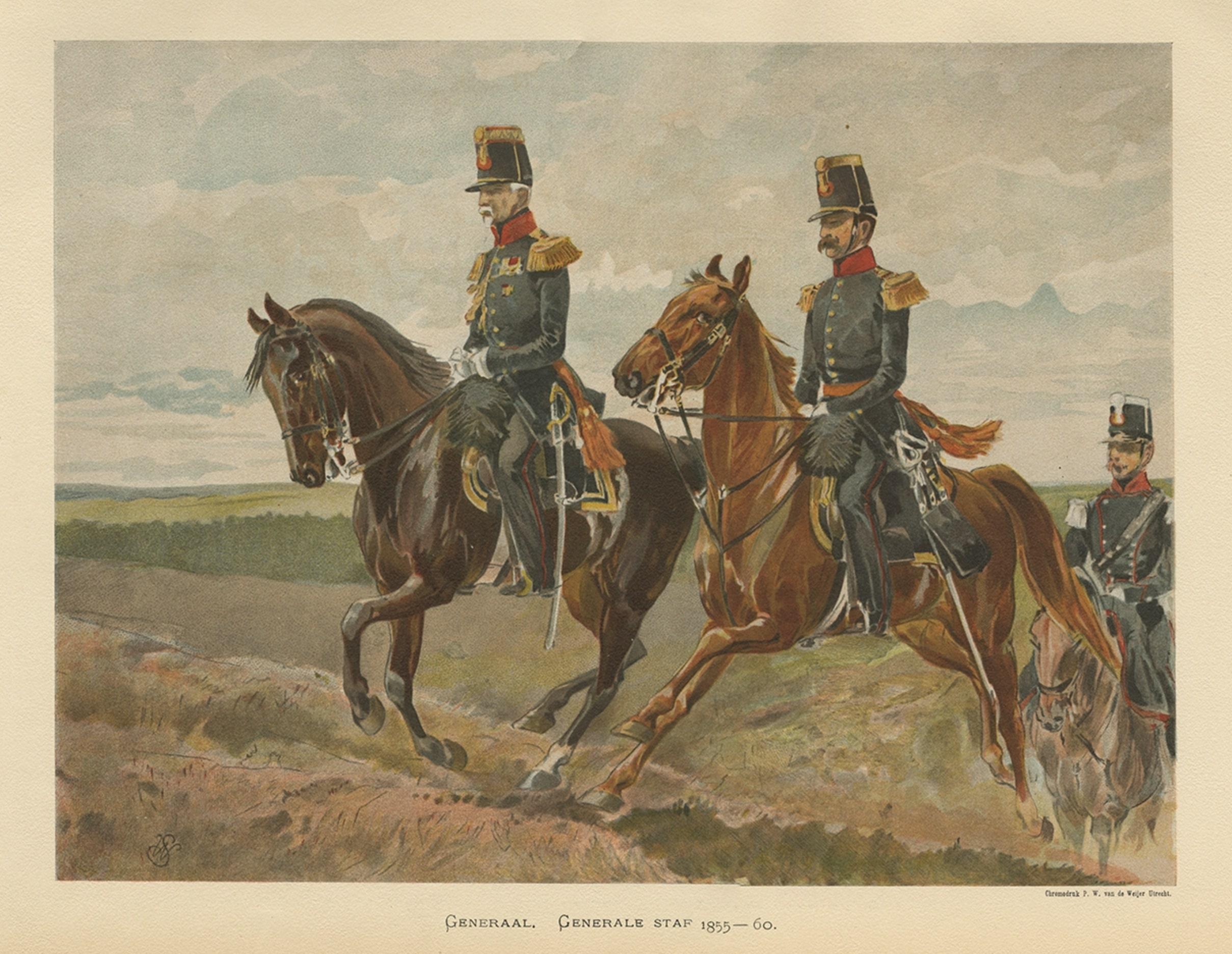 Antiker Druck der Generalen der niederländischen/belgischen Armee von 1855-1860, veröffentlicht 1900 im Zustand „Gut“ im Angebot in Langweer, NL