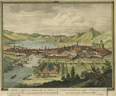 Original Hand-coloured Antique Print of Geneva, Switzerland, circa 1702
