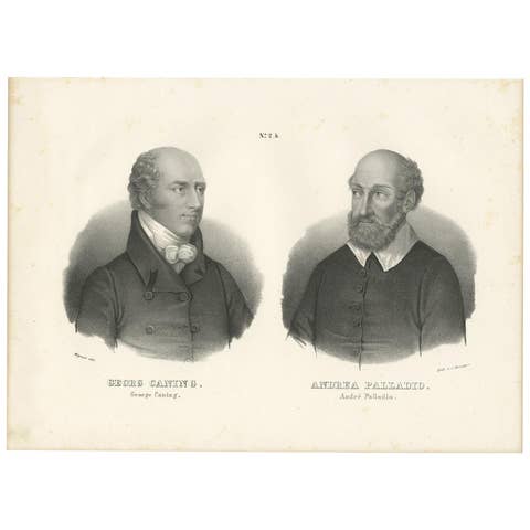 Antique Print of Georg Caning and Andrea Palladio by Honegger, 1836