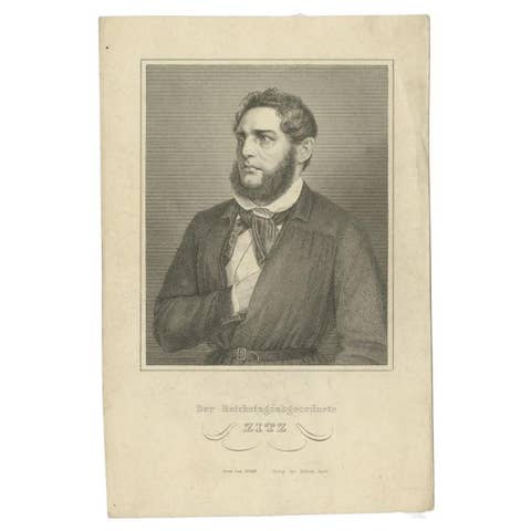 Antique Print of German Franz Heinrich Zitz, a Prominent Mainz Attorney, c.1850