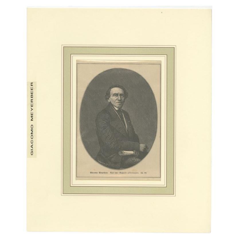 Antique Print of Giacomo Meyerbeer, a German Opera Composer of Jewish Birth For Sale